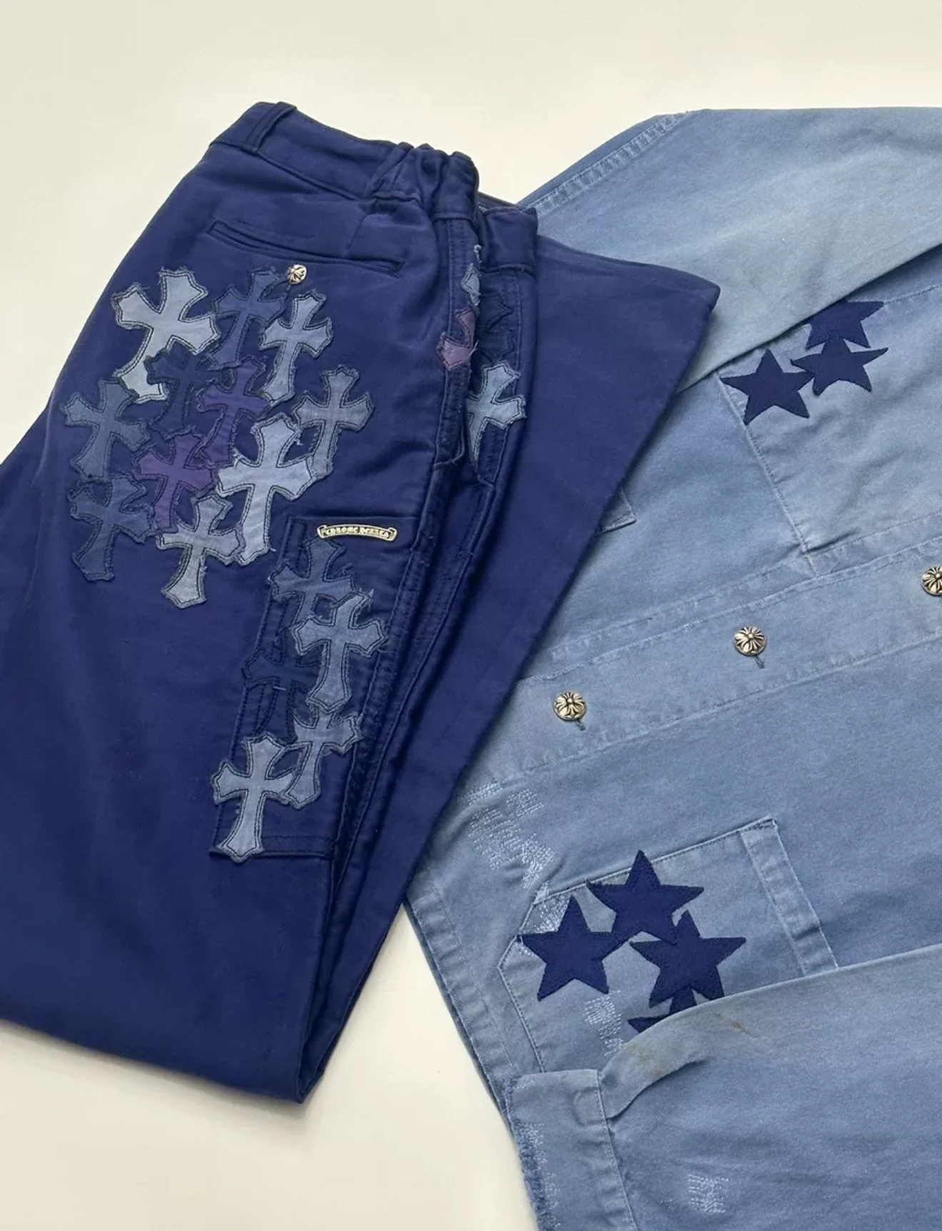 Chrome hearts blue pant French work denim cross patch - Image 6