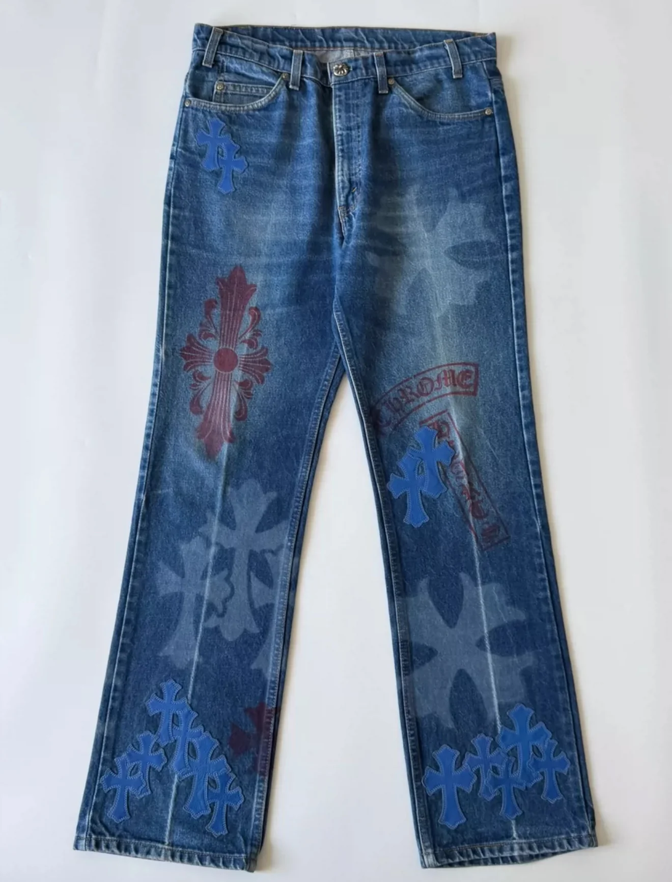 Chrome Hearts Levi's Stencil Blue Cross Patch Denim Jeans - Image 2