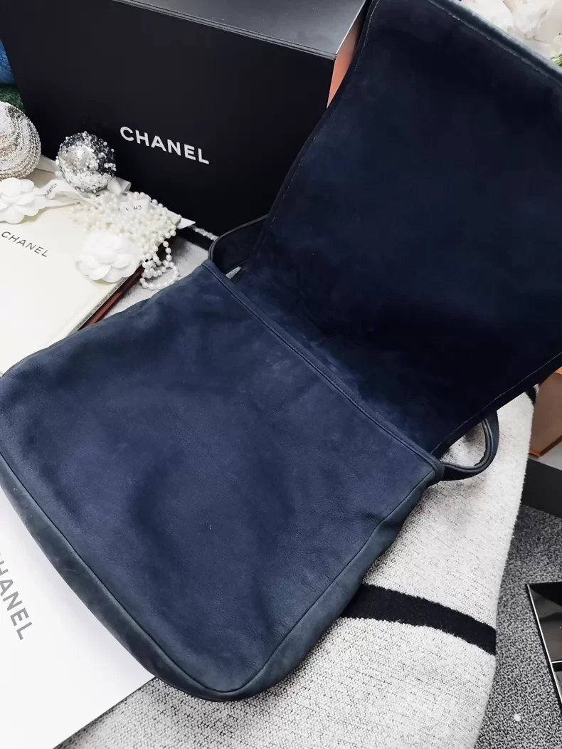 Chrome Hearts navy blue suede flared cross flap messenger bag - Image 9