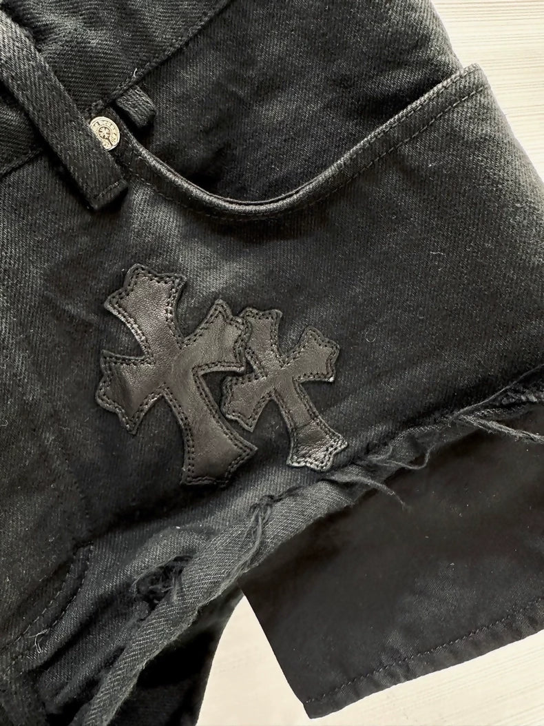 Chrome Hearts studded black denim shorts - Image 2