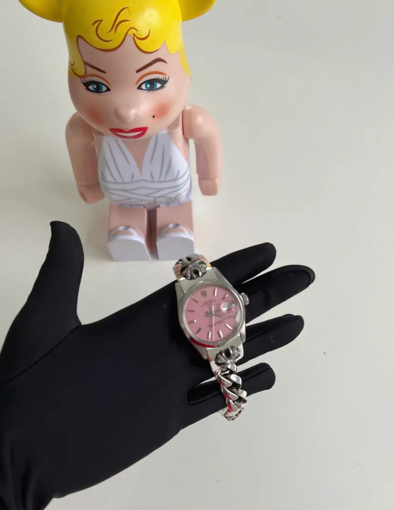 Chromes Hearts Pink Silver Rolex Watch - Image 3