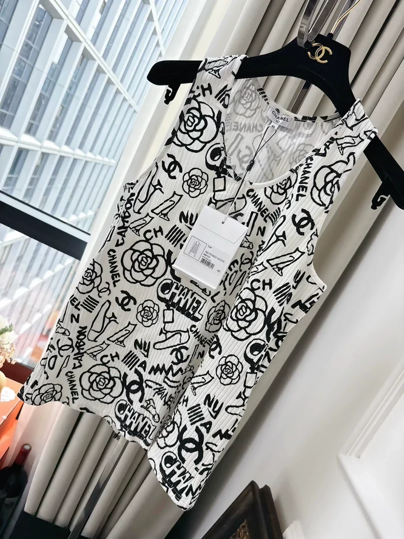 Chanel 19A Egypt Series white graffiti top