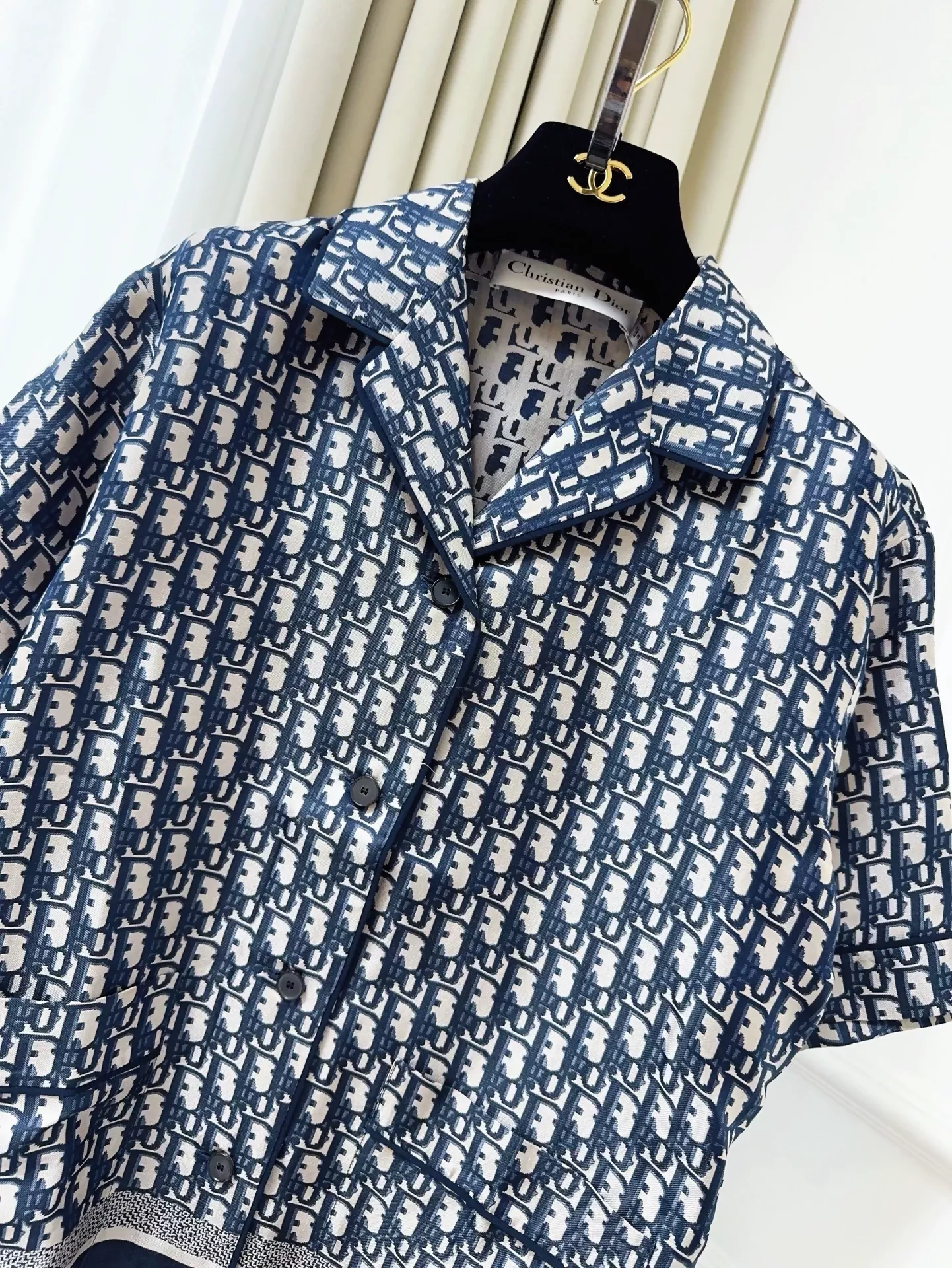 Dior classic blue monogram full-print logo shirt - Image 3