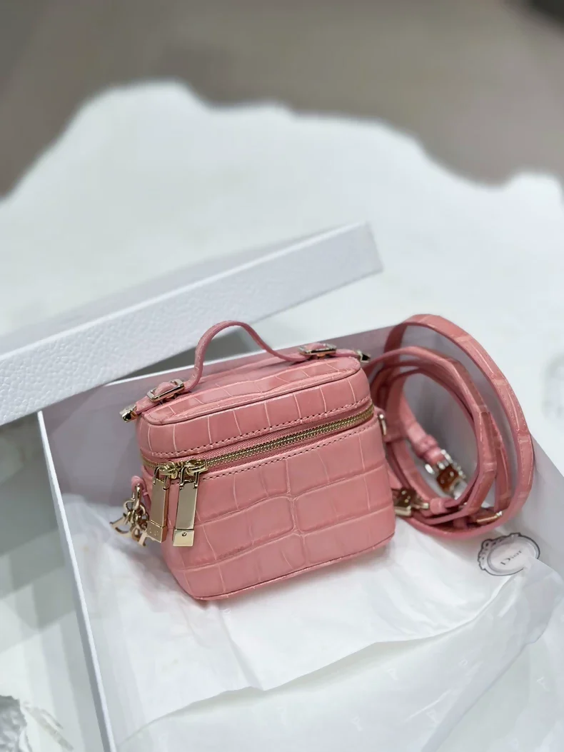 Dior Super Mini Lady Vanity Nude Pink Matte Crocodile Box Makeup Bag