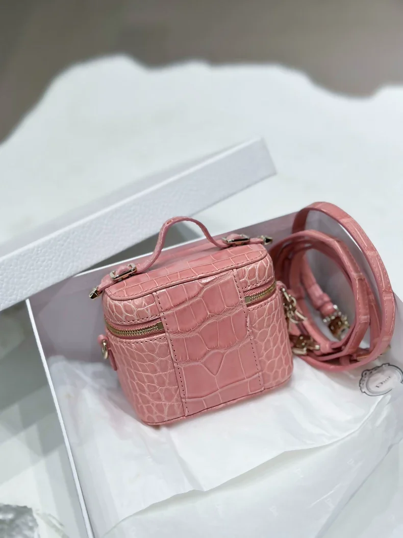 Dior Super Mini Lady Vanity Nude Pink Matte Crocodile Box Makeup Bag - Image 2