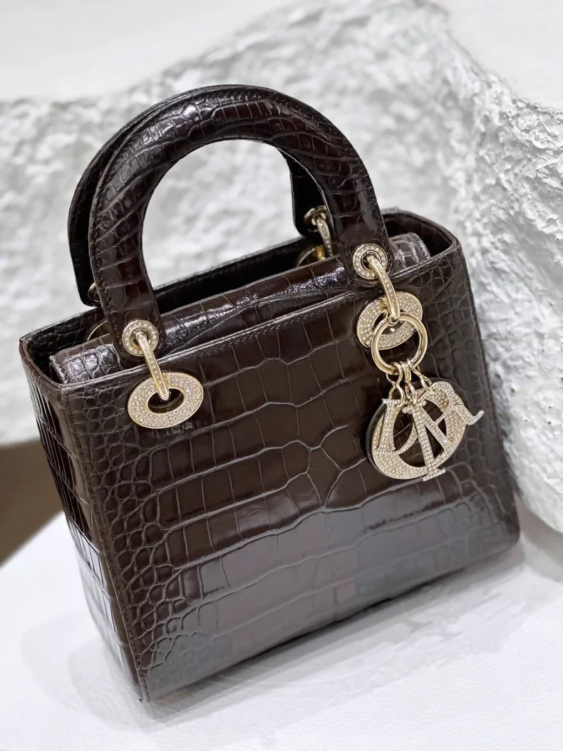 Lady Dior brown shiny crocodile leather with diamond hardware - Image 2