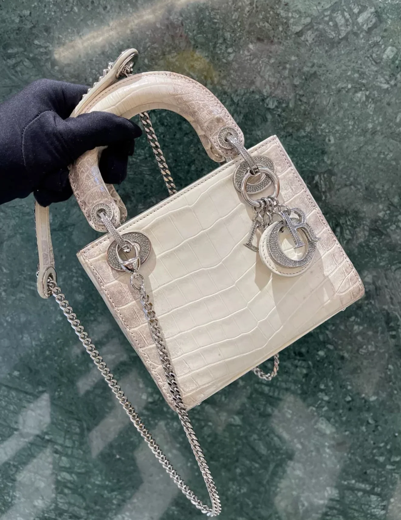 CHRISTIAN DIOR MINI LADY DIOR IN WHITE HIMALAYAN CROCODILE LEATHER & DIAMONDS - Image 2