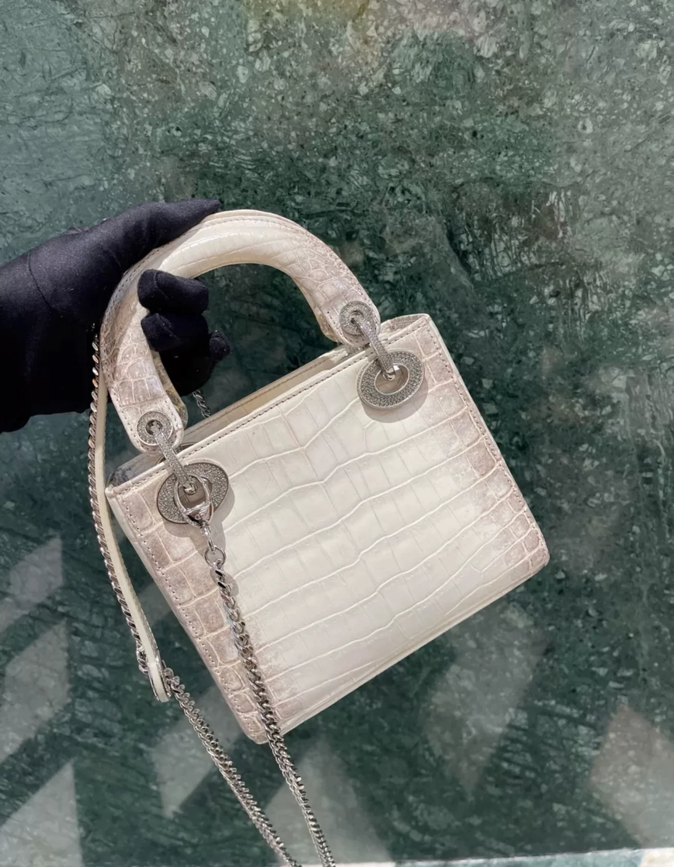 CHRISTIAN DIOR MINI LADY DIOR IN WHITE HIMALAYAN CROCODILE LEATHER & DIAMONDS - Image 3