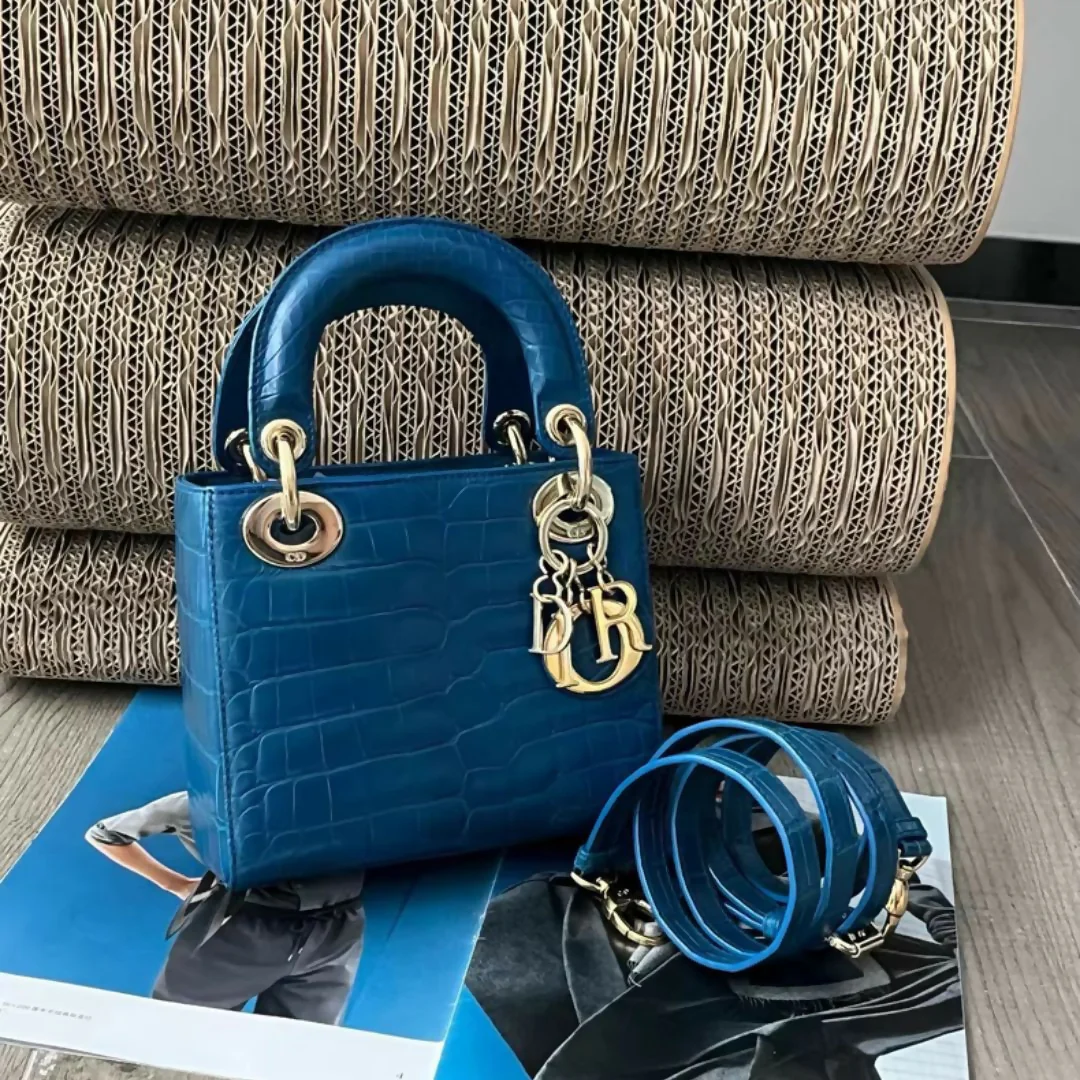 Dior Lady bag Blue Crocodile leather