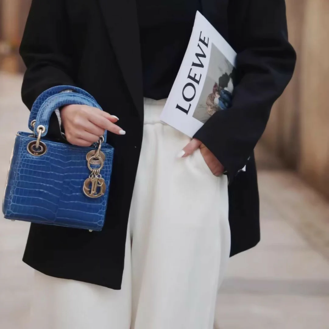 Dior Lady bag Blue Crocodile leather - Image 2