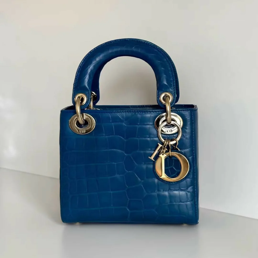 Dior Lady bag Blue Crocodile leather - Image 3