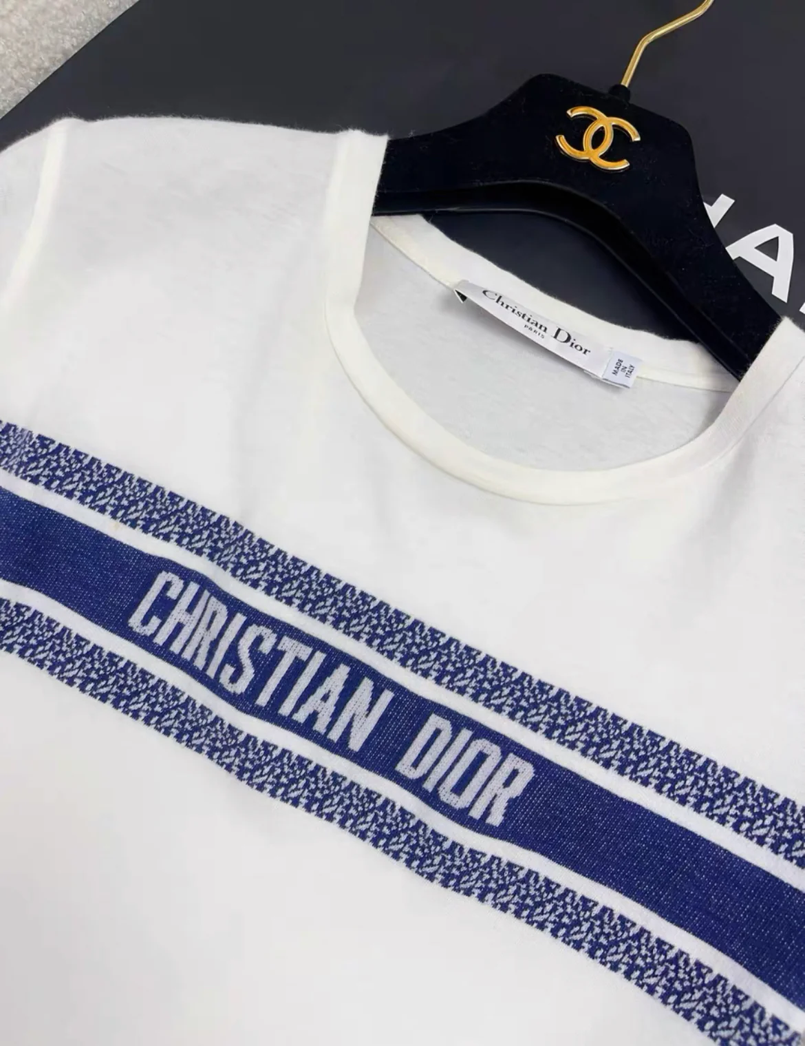 Dior T-Shirt White and Navy Blue Cotton Jersey size XS - Image 2