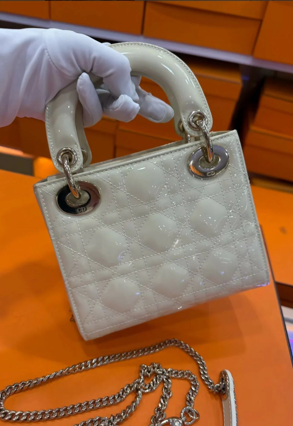 Christian Dior Beige Parent Leather small Lady Dior Bag - Image 2