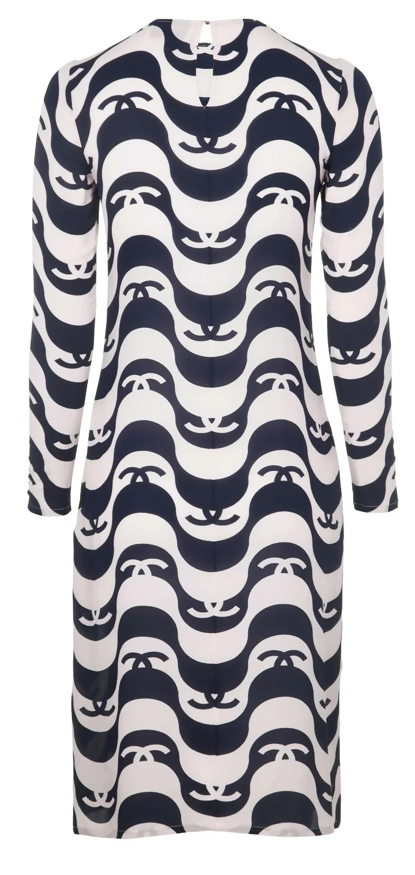 Epic Chanel 21P Ivory & Black CC Wave Silk Midi Dress FR 42 - Image 2