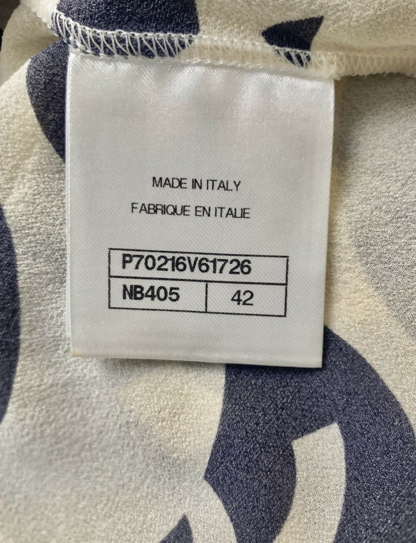 Epic Chanel 21P Ivory & Black CC Wave Silk Midi Dress FR 42 - Image 9