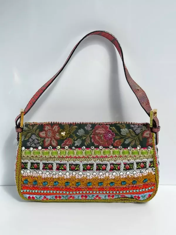 Fendi 2016 Rare Embellished Mixed Media Baguette Bag - Image 4