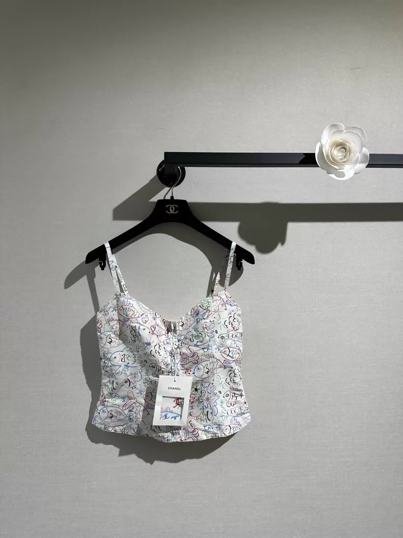 Chanel 25C White Fish Print Camisole