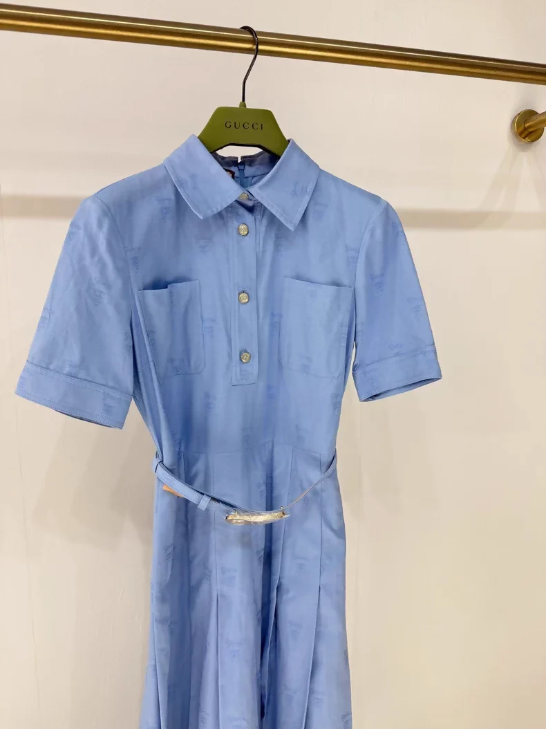 Gucci 2024 logo pleated print dress with belt - Image 2