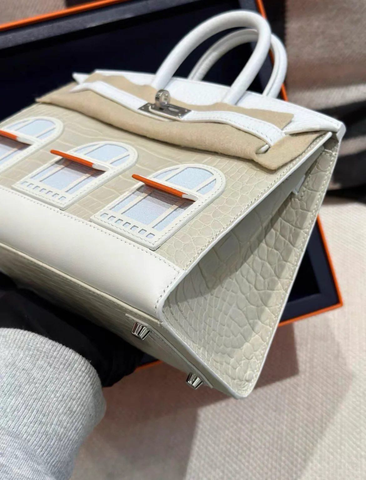Hermès 20cm Birkin Sellier Faubourg House White Snow Palladium Hardware - Image 4