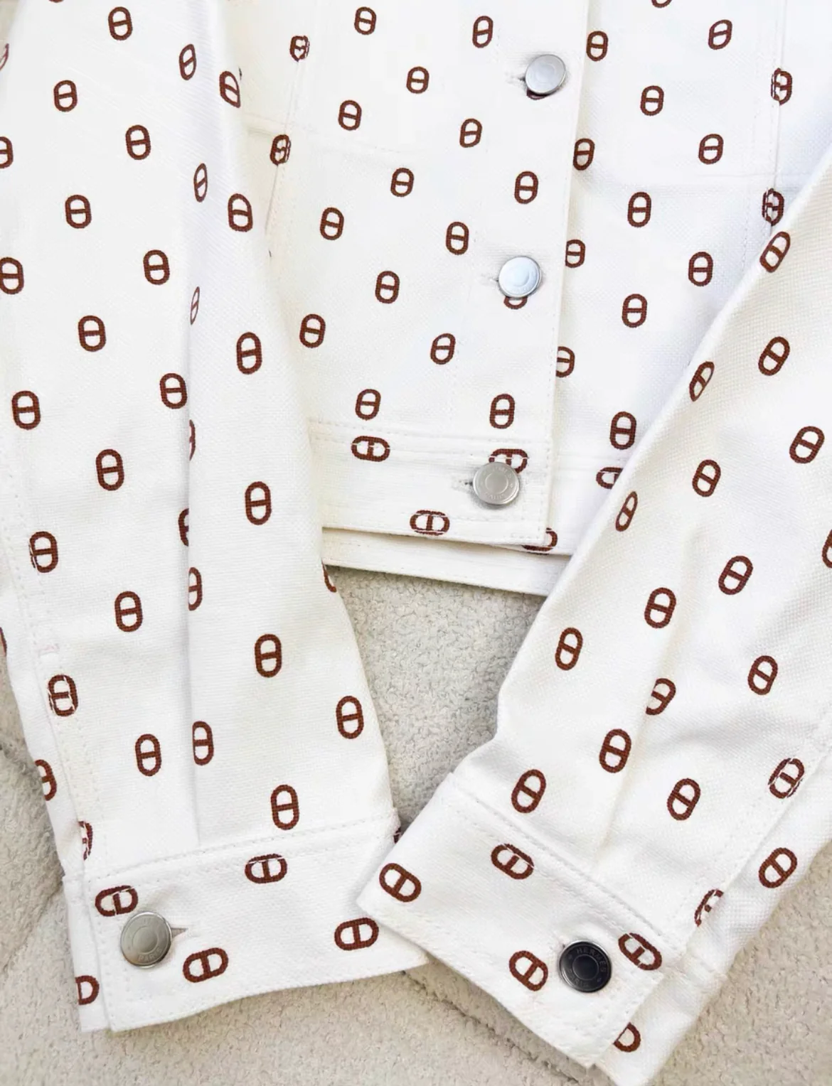 Hermès 23SS Cotton Denim Jacket size 36 Ladies' White Chaîne d'Ancre - Image 3