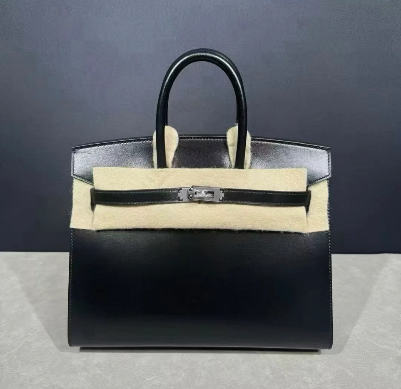 HERMÈS 25 BIRKIN SELLIER BLACK BOX CALF LEATHER PALLADIUM HARDWARE - Image 2
