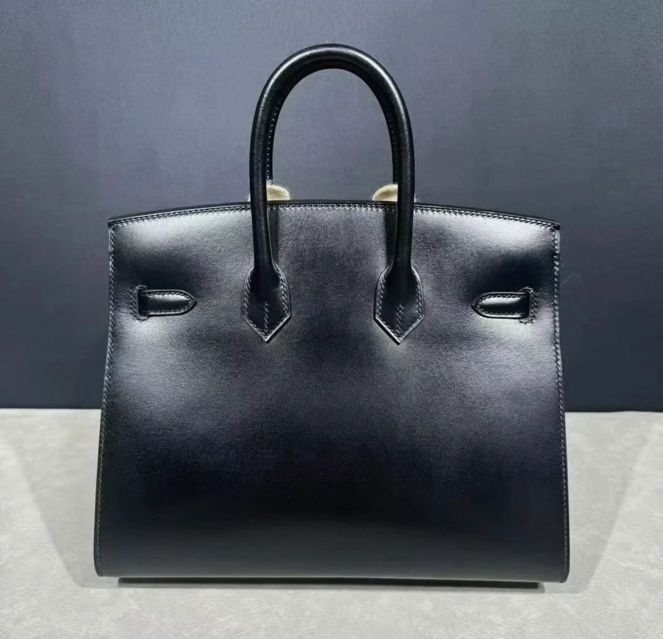 HERMÈS 25 BIRKIN SELLIER BLACK BOX CALF LEATHER PALLADIUM HARDWARE - Image 3
