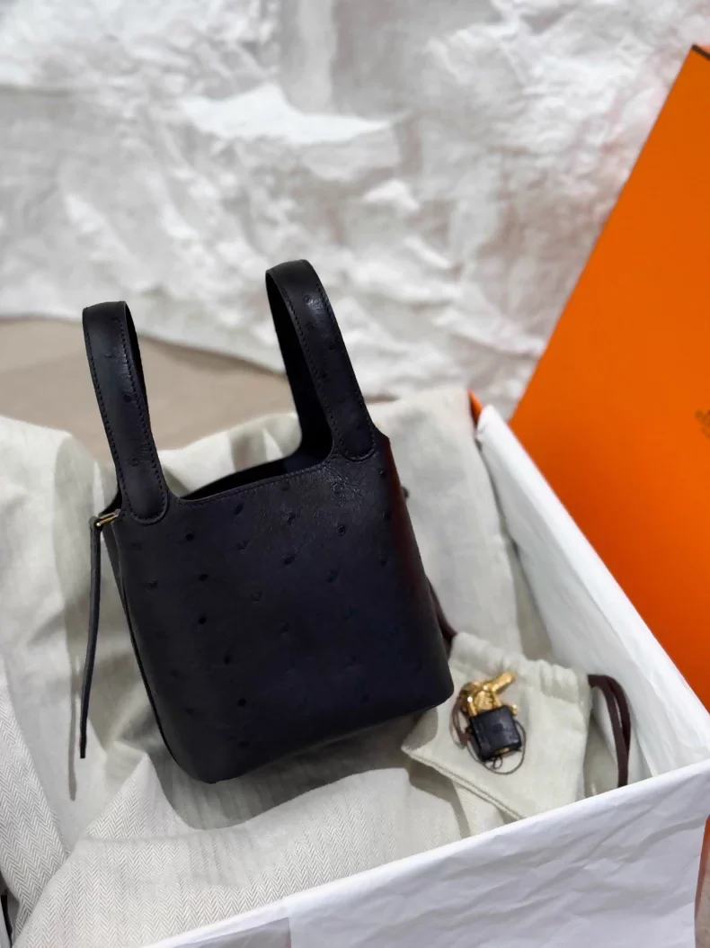 Hermes Picotin 14 Black Ostrich Leather gold hardware - Image 2
