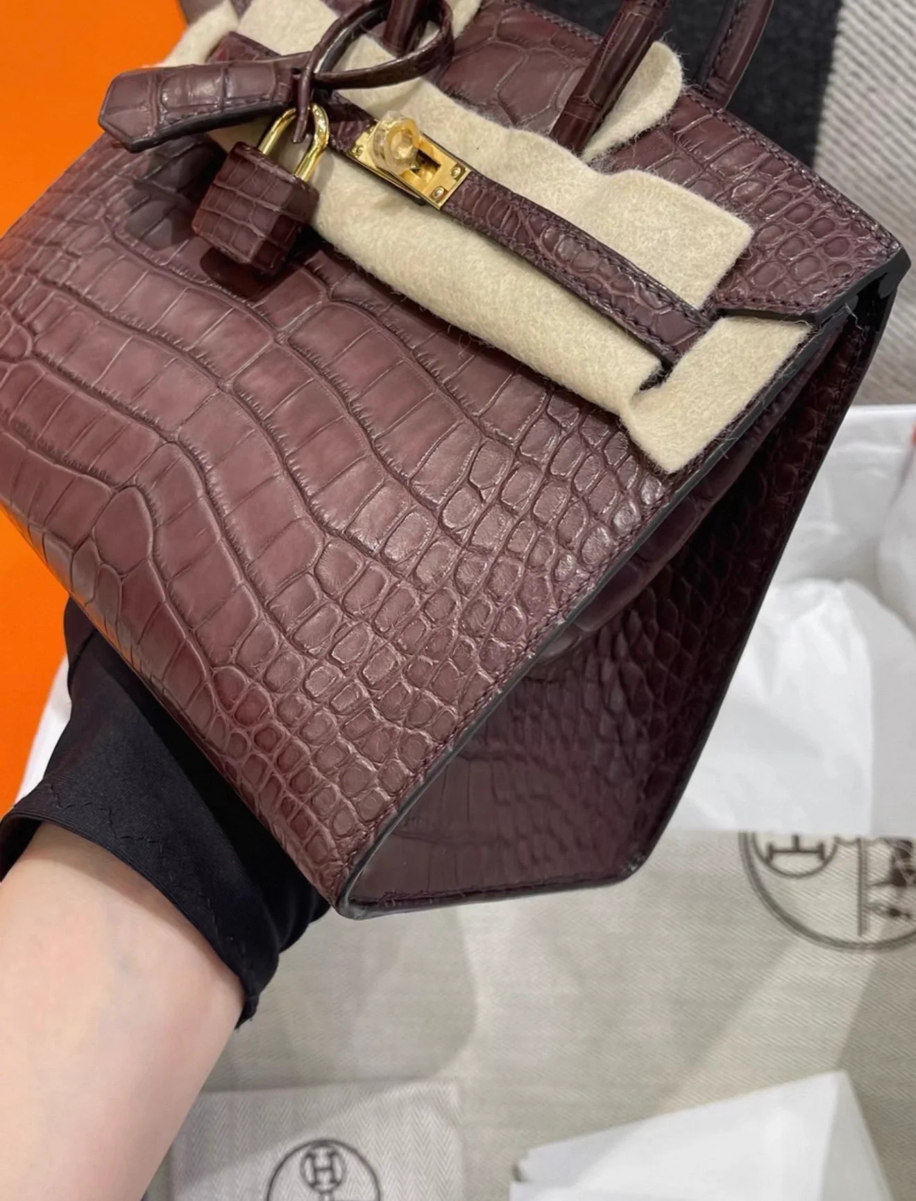 Hermes Birkin 20 Havana Matte crocodile leather gold hardware - Image 5