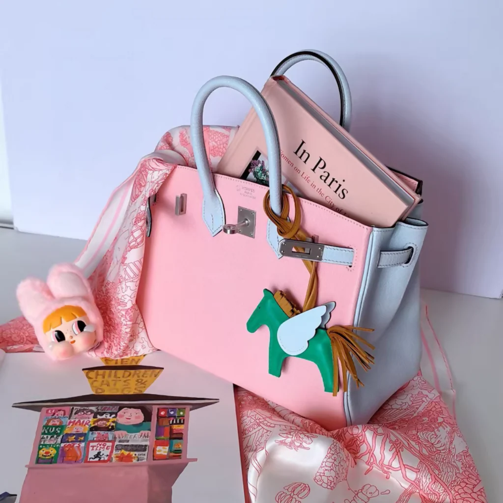 Hermès Birkin 25 3Q rose sakura pink & T0 Blue Brume Goatskin leather Brushed Palladium Hardware - Image 2