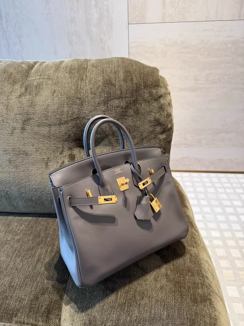 Hermes Birkin 25 8F Gris Etain Swift leather gold hardware