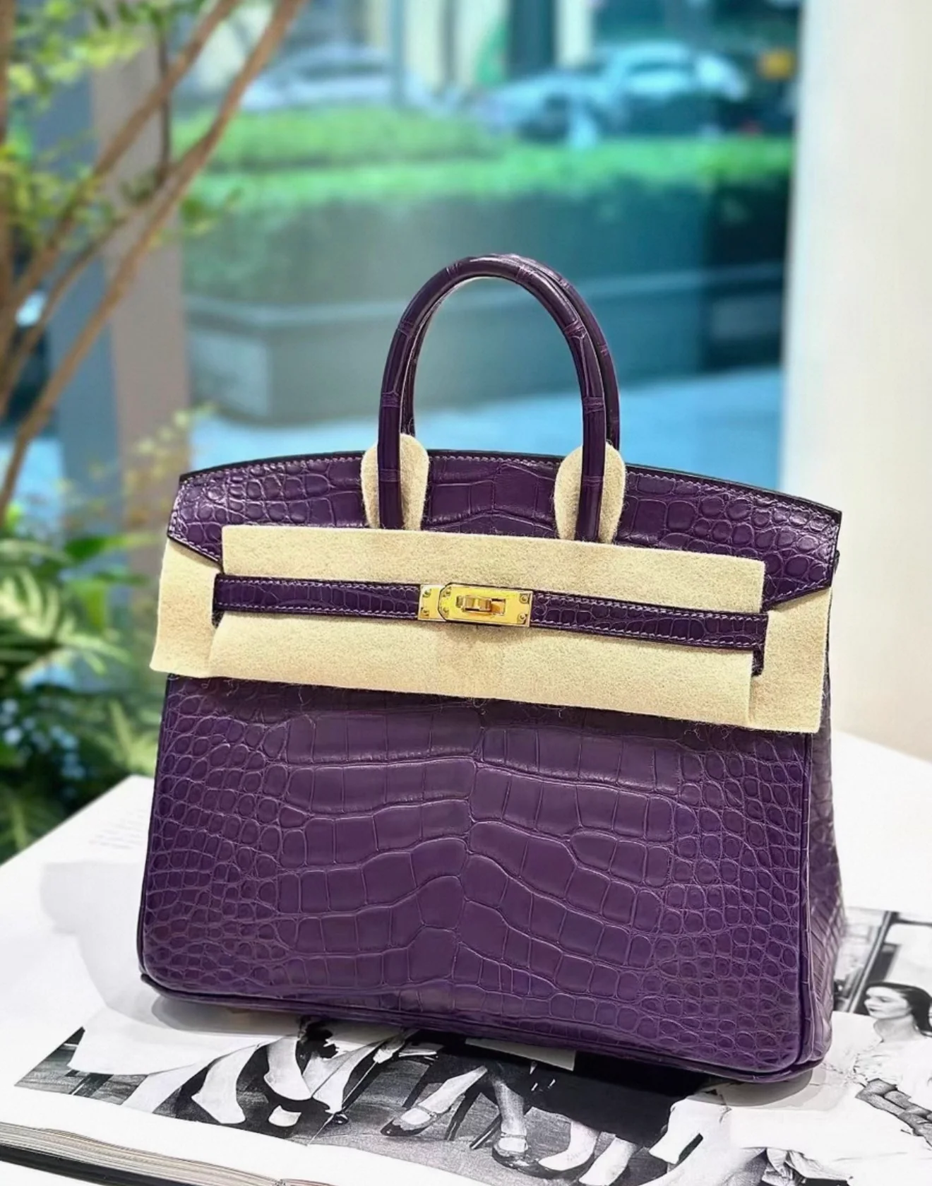 Hermès Birkin 25 Amethyst matte crocodile leather gold hardware - Image 2