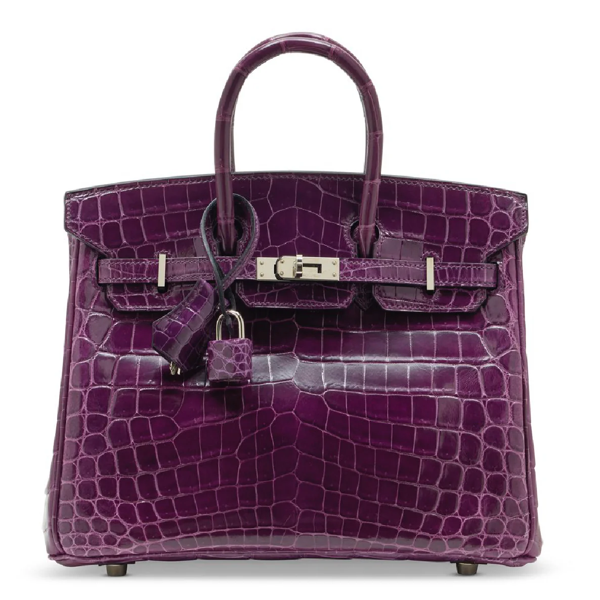 Hermes Birkin 25 Amethyst Niloticus Crocodile Leather Palladium Hardware