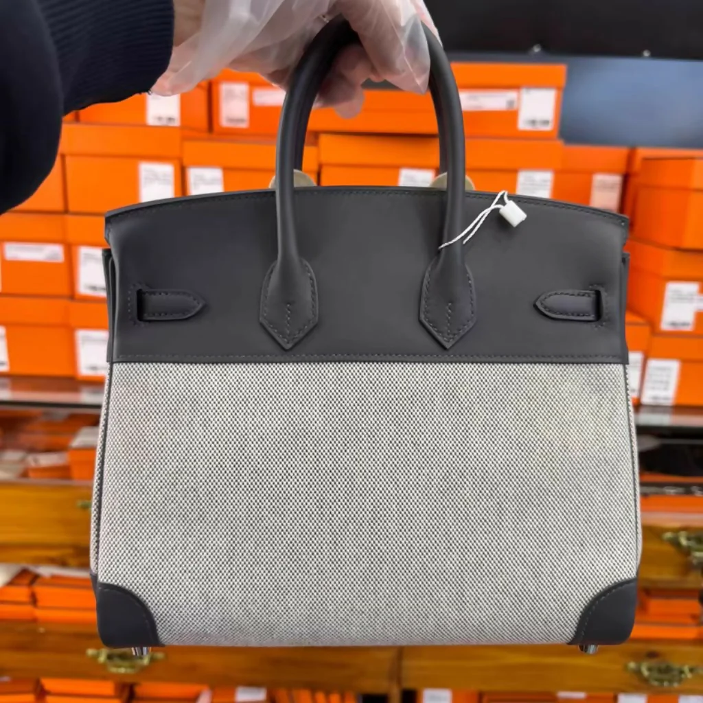 Hermès birkin 25 Black Swift Leather & Toile Retourne palladium hardware - Image 2