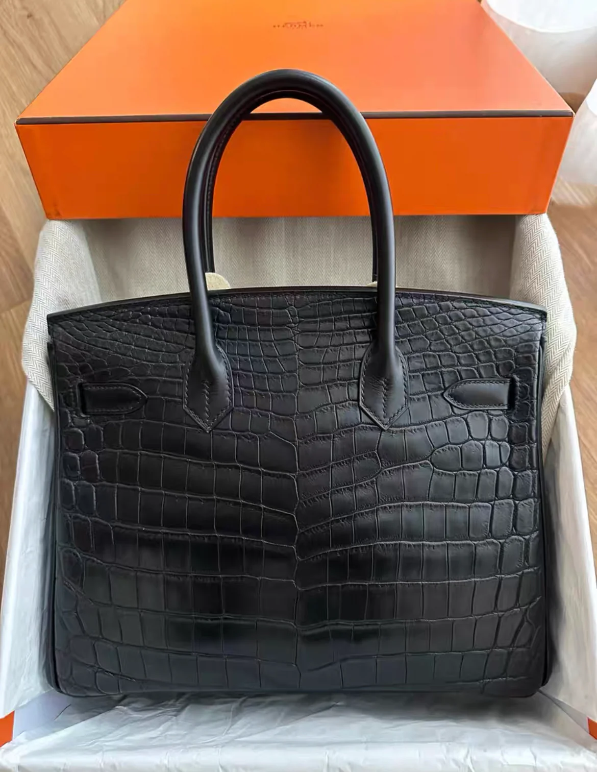 Rare Hermes Birkin 30 Black Matte Crocodile Alligator Togo & Box Leather Palladium Handbag - Image 2