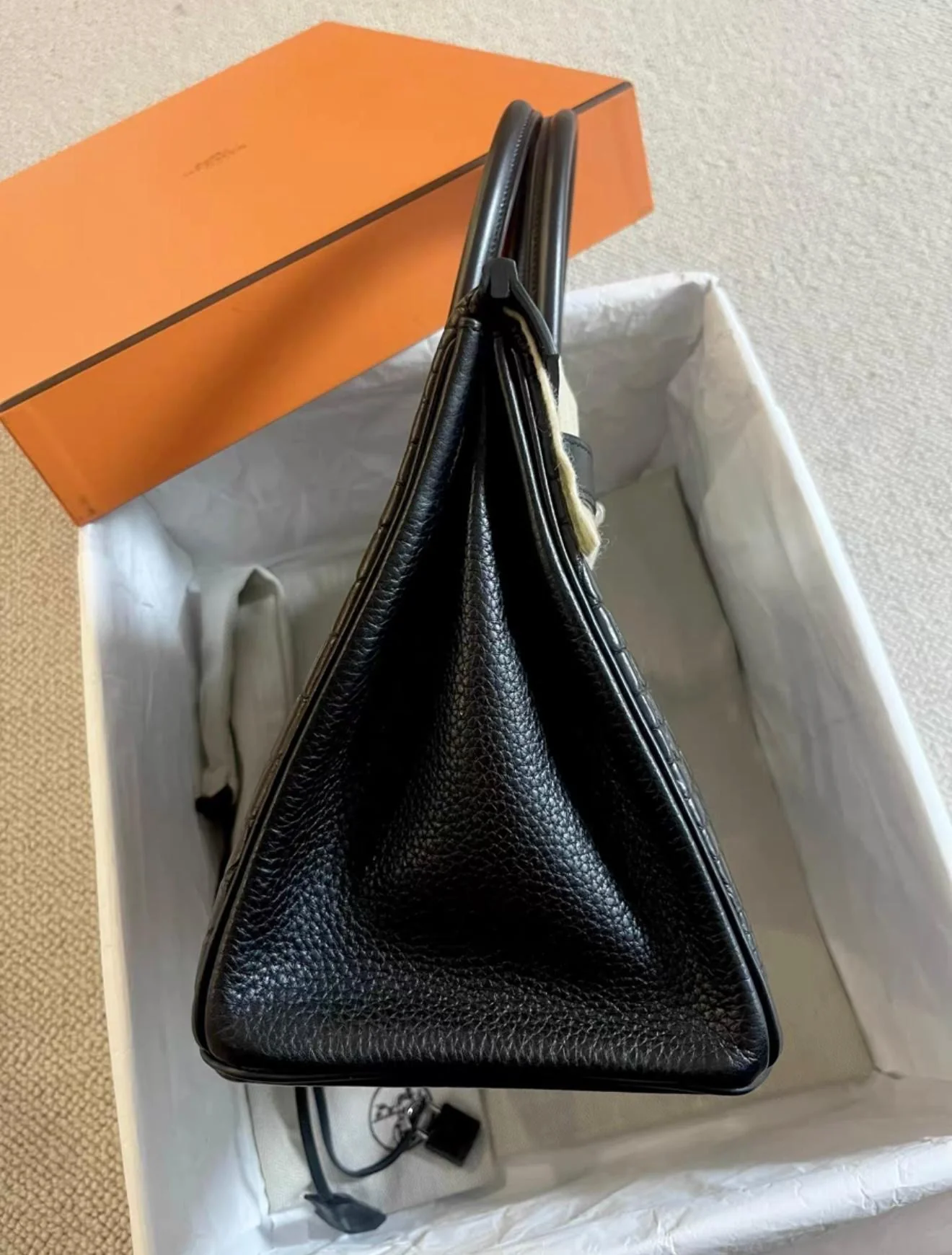 Rare Hermes Birkin 30 Black Matte Crocodile Alligator Togo & Box Leather Palladium Handbag - Image 8