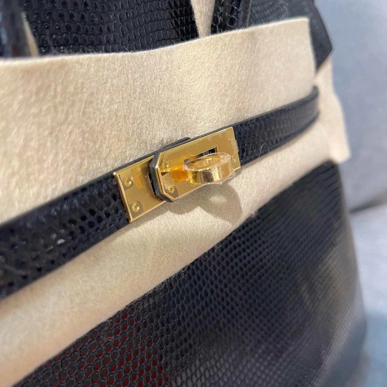 Hermes Birkin 25 Black Shiny Lizard Gold Hardware - Image 10