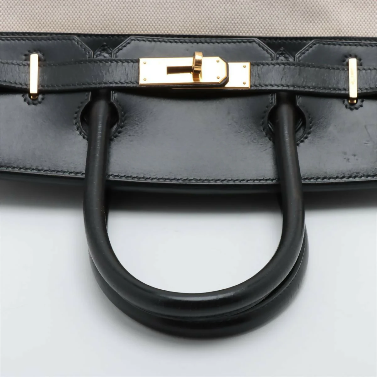 Hermès Birkin 25 Black Swift and Natural Canvas with Gold Hardware - Image 4