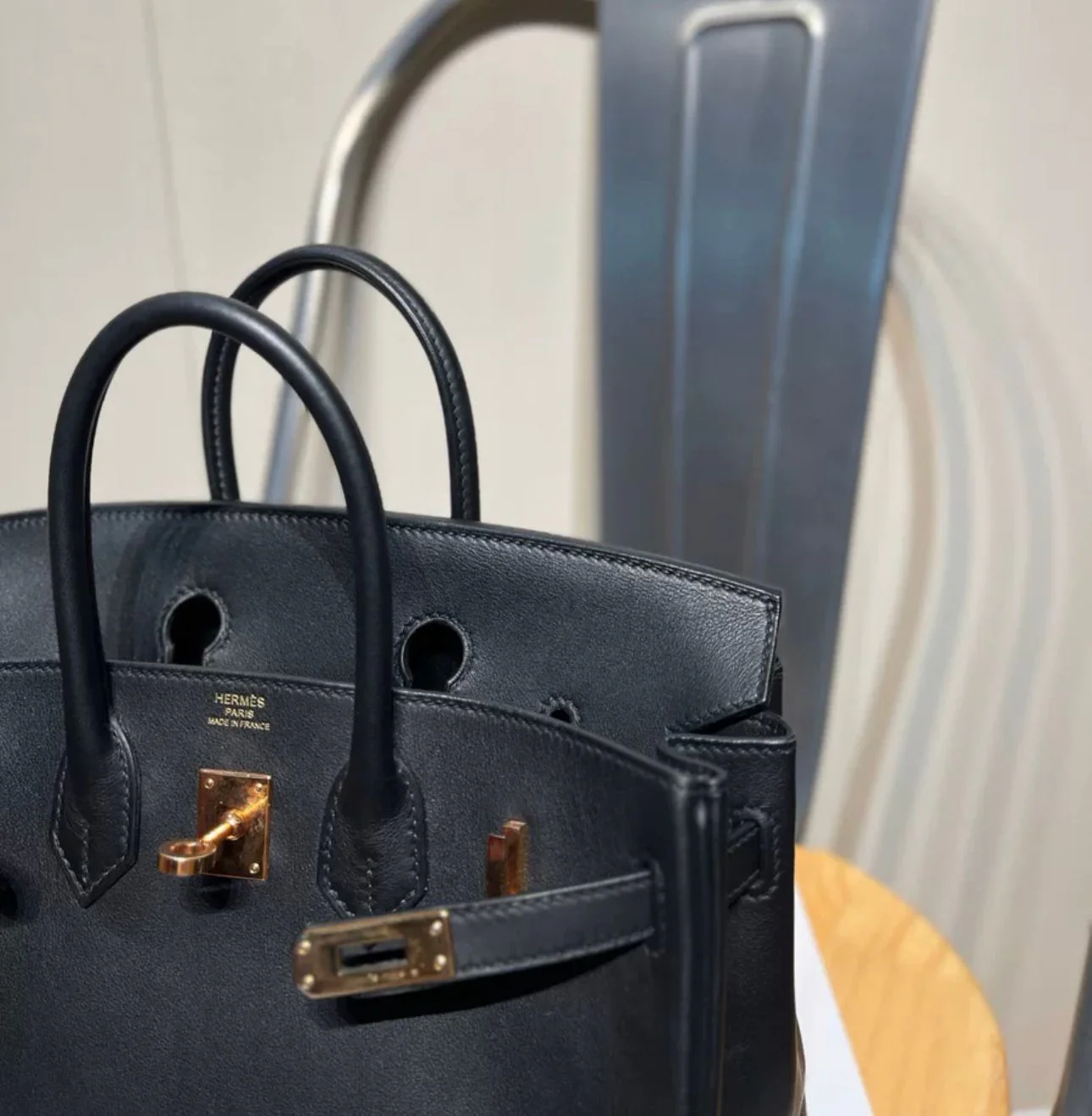 Hermès Birkin 25 Black Swift Leather Rose Gold Hardware - Image 8