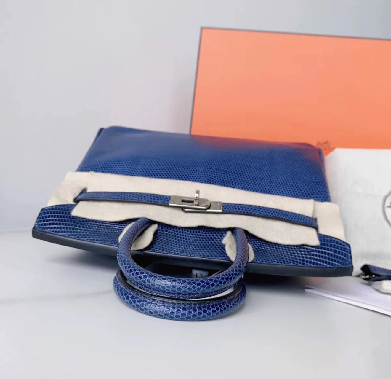 Hermes Birkin 25 Bleu Mykonos Lezard Lizard Palladium Hardware - Image 3