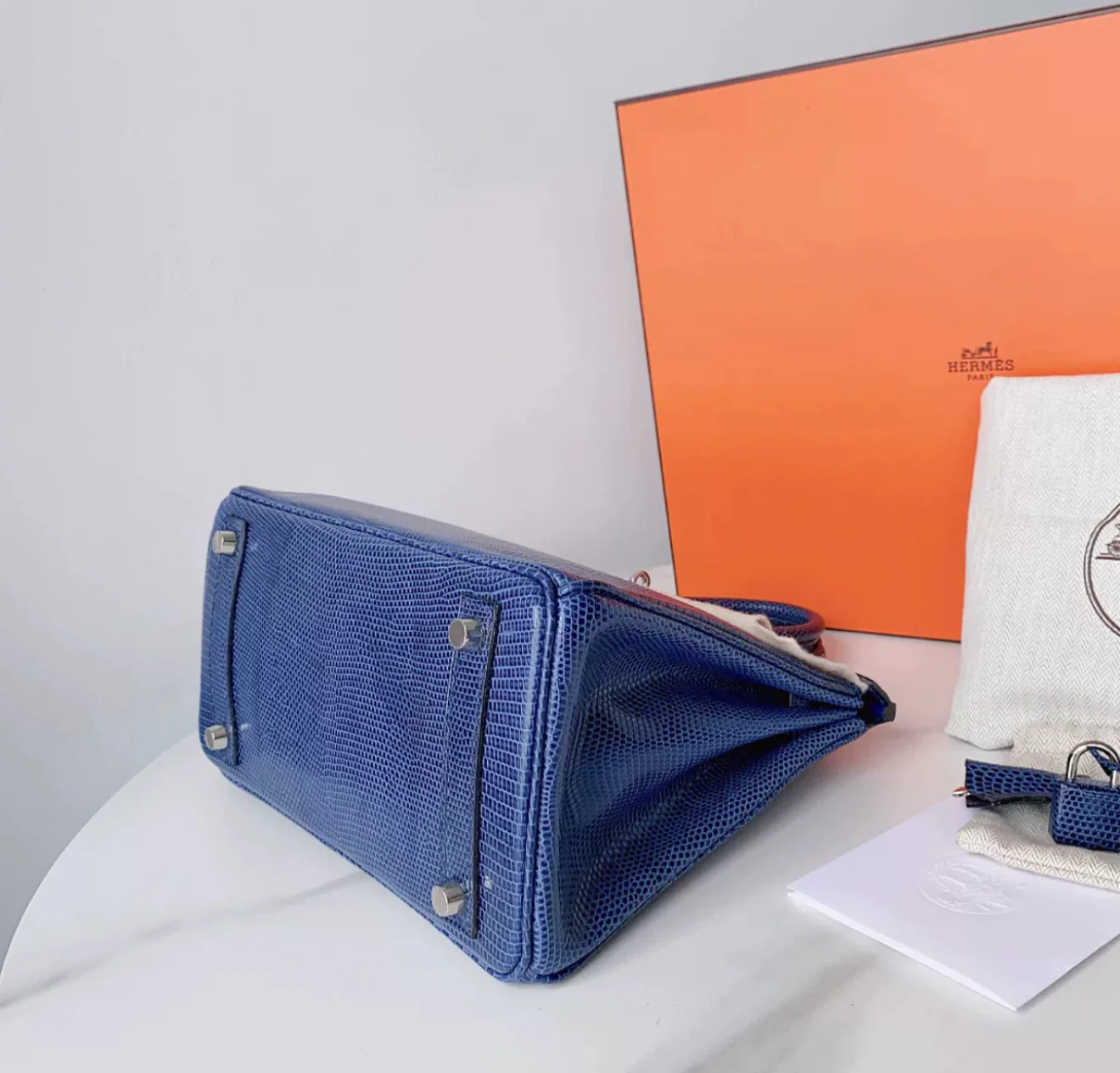 Hermes Birkin 25 Bleu Mykonos Lezard Lizard Palladium Hardware - Image 4