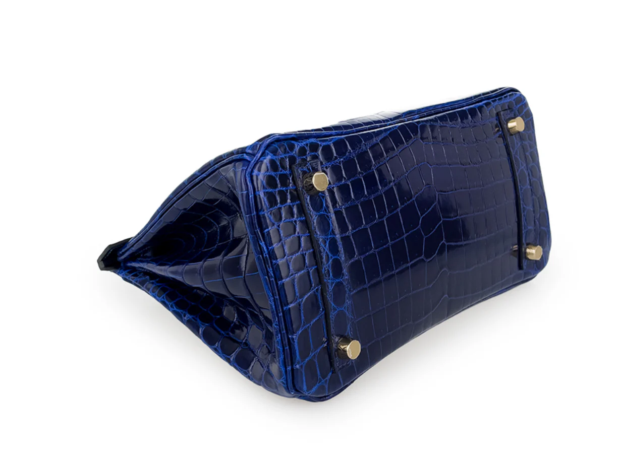 Hermes Birkin 25 Blue Sapphire Shiny Crocodile Leather Gold Hardware - Image 4