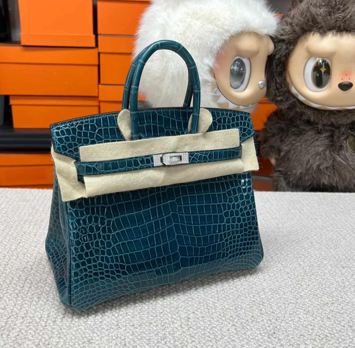 Hermès Birkin 25 Bosphorus Green Shiny Crocodile Diamond Hardware - Image 2