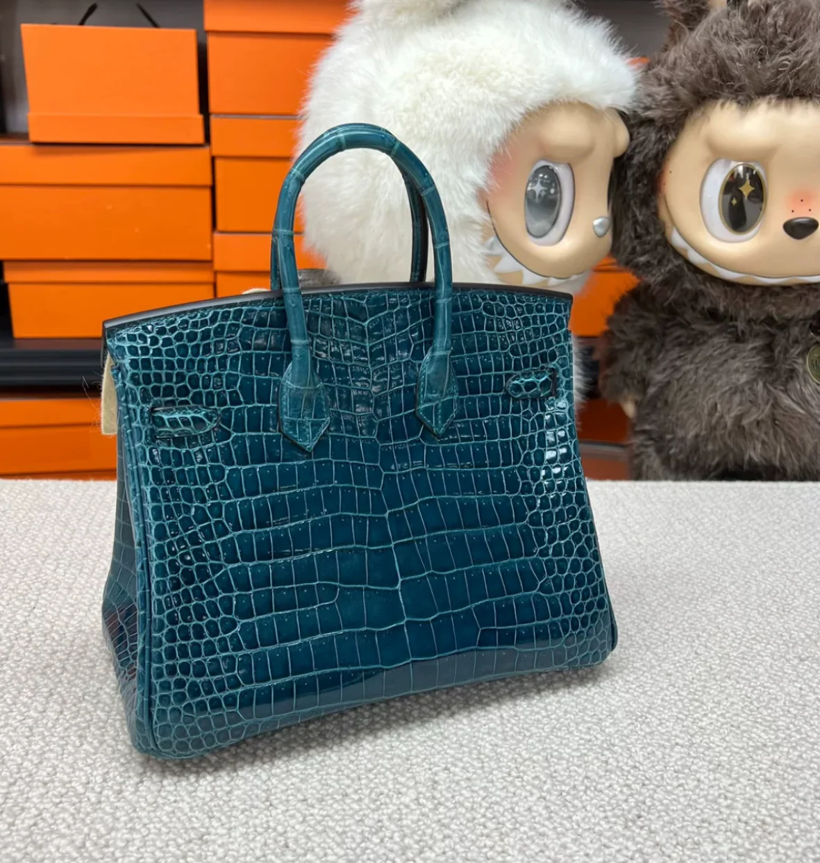 Hermès Birkin 25 Bosphorus Green Shiny Crocodile Diamond Hardware - Image 3