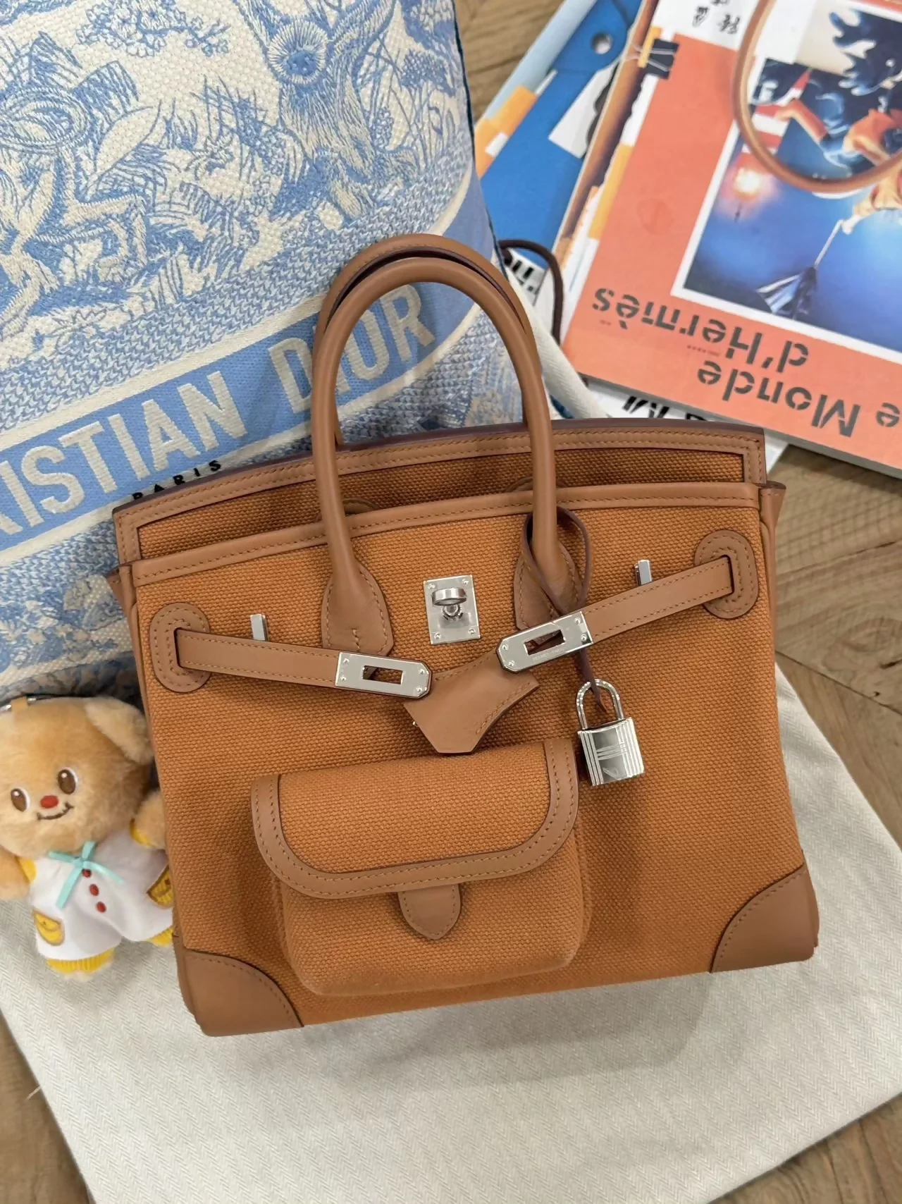 Hermès Birkin 25 Cargo gold-brown canvas swift leather with palladium hardware - Image 2