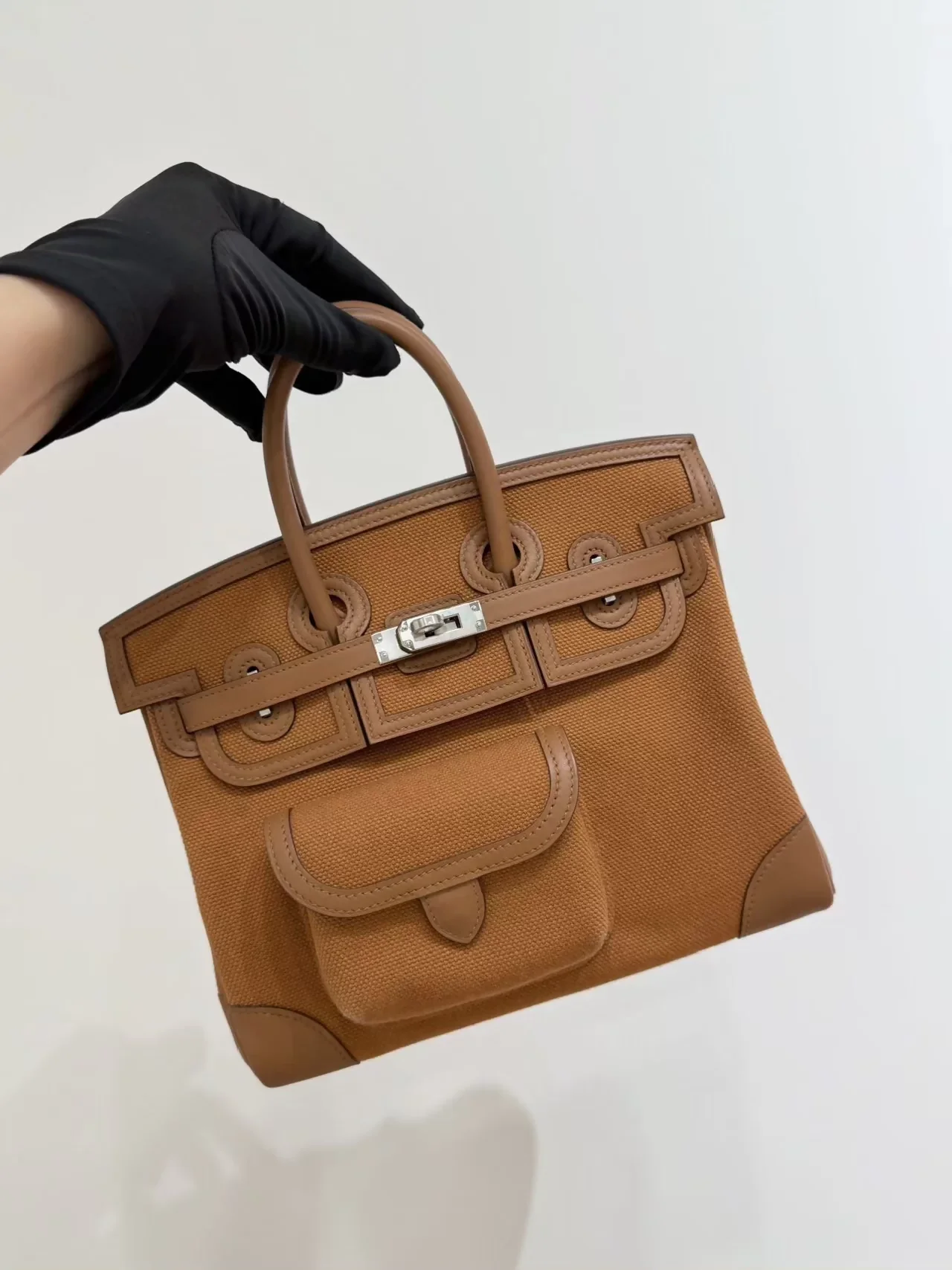 Hermès Birkin 25 Cargo gold-brown canvas swift leather with palladium hardware - Image 3