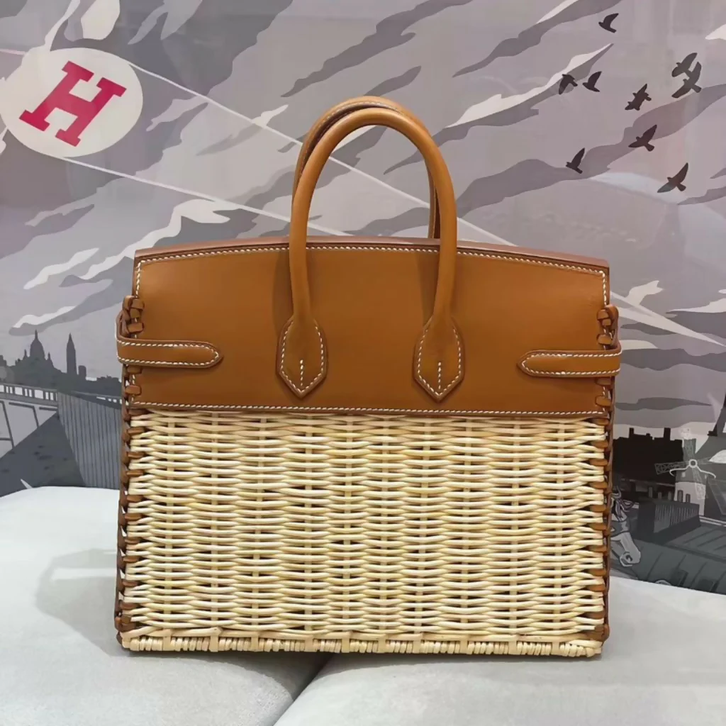 Hermès Birkin 25 Picnic Fauve Barenia Leather Osier Wicker Palladium Hardware - Image 3