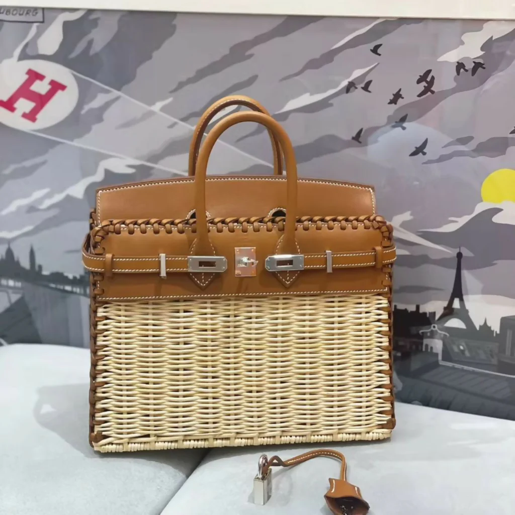 Hermès Birkin 25 Picnic Fauve Barenia Leather Osier Wicker Palladium Hardware - Image 4