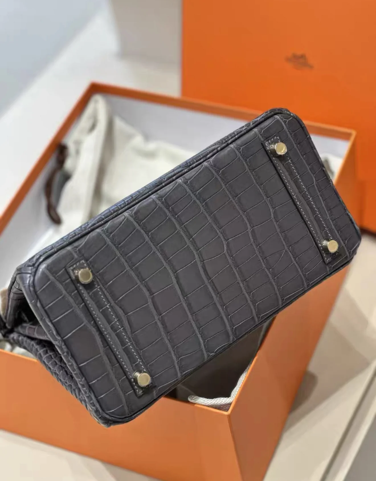 Hermès Birkin 25 Graphite Matte Alligator L’éther Gold Hardware - Image 3