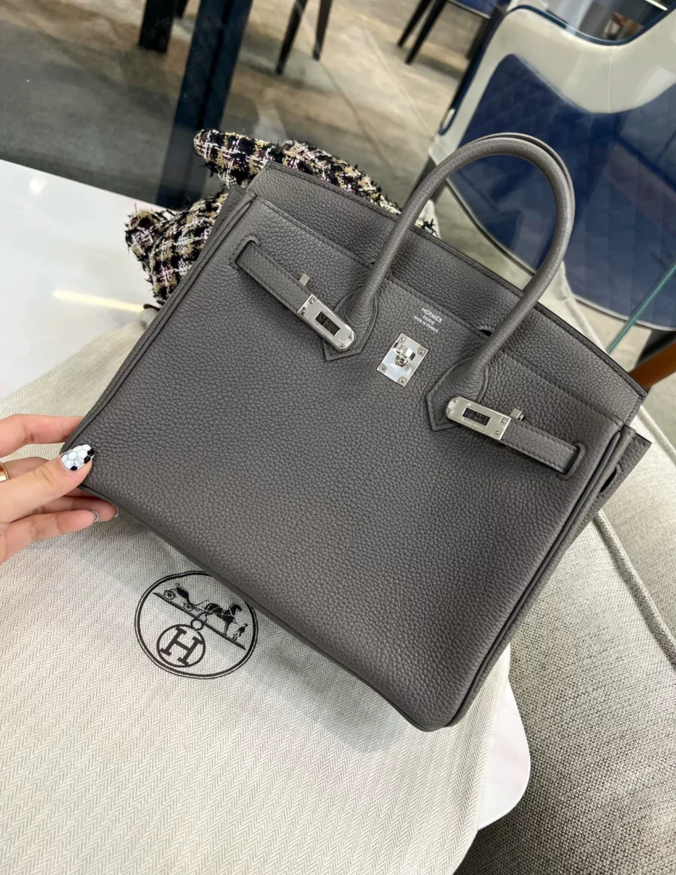 Hermès Birkin 25 Gris Meyer Togo Leather Palladium Hardware