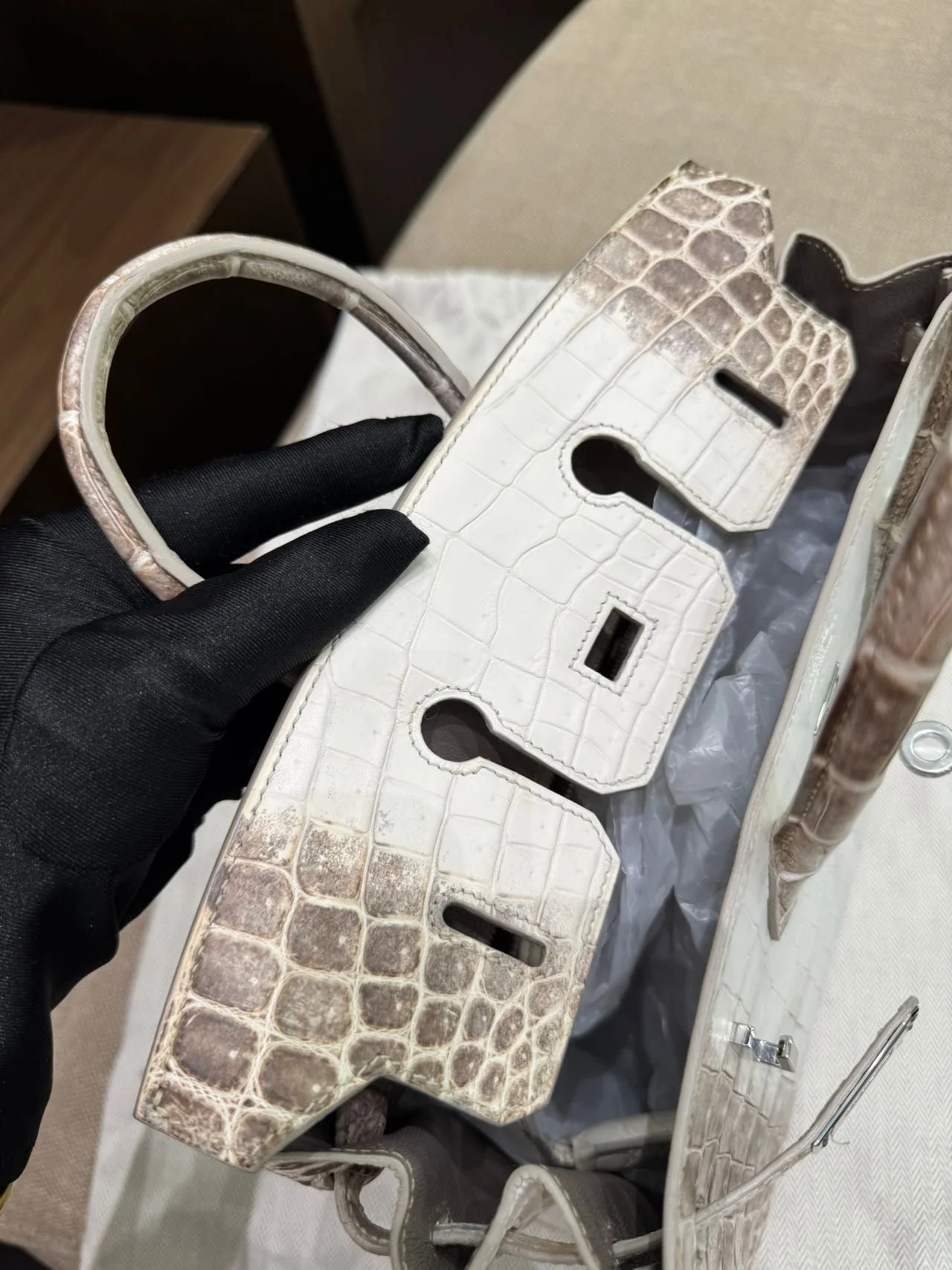 Hermes Birkin 25 Himalaya crocodile leather Palladium Hardware - Image 11